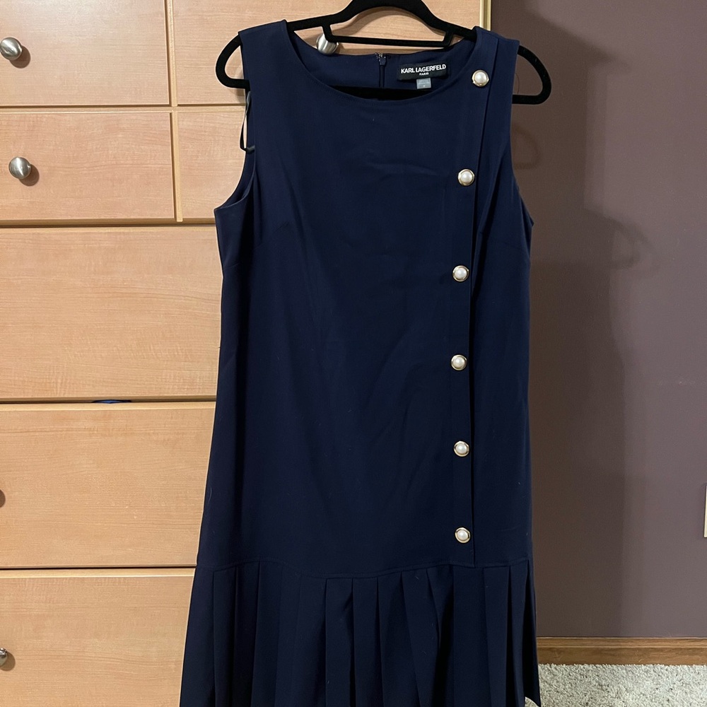 Karl Lagerfeld Blue Pleated Midi Dress